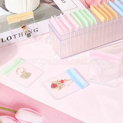 Прямоугольные прозрачные шкатулки для хранения ювелирных изделий из АБС-пластика с крышкой и ПВХ-мешочками CON-WH20001-17A-1