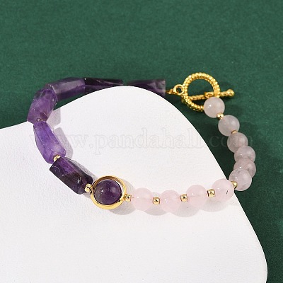 Браслеты из натурального розового кварца BJEW-G752-01G-06-1