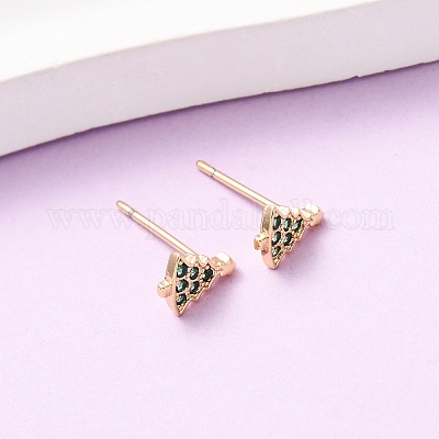 Серьги-гвоздики Charistmas Tree с микропаве из латуни EJEW-L278-09G-1