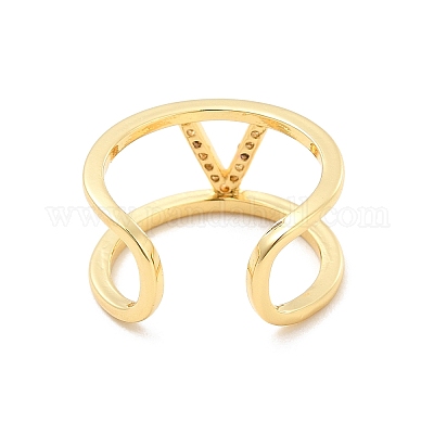 Кольцо-манжета с открытой буквой из прозрачного кубического циркония RJEW-A012-01G-V-1