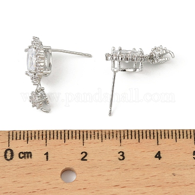 Овальные латунные микропаве прозрачные кубические циркониевые серьги-гвоздики с фурнитурой KK-C107-07P-1
