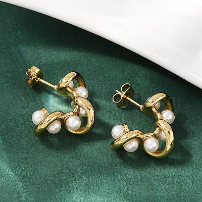 Серьги-гвоздики из пластика с имитацией жемчуга из нержавеющей стали 304 EJEW-M105-10G-1