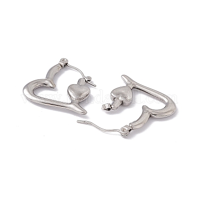 Некорневая нержавеющая сталь 304 серьги-кольца в форме сердца для женщин&nbsp;LS-EJEW-E199-14P-1