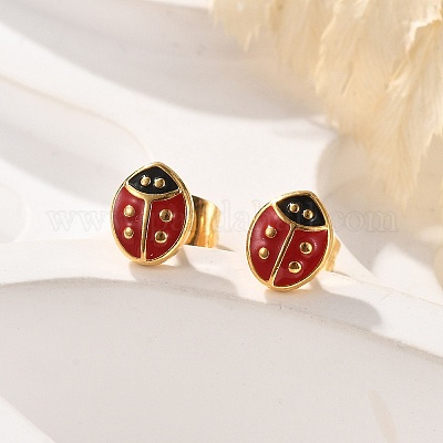 Серьги-гвоздики из нержавеющей стали 304 с эмалью EJEW-B009-22G-01-1