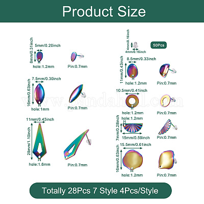 28 шт. 7 стиля радужных цветов фурнитура для сережек-гвоздиков из нержавеющей стали 304 FIND-CW0001-20-1