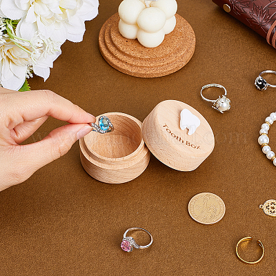 Круглые печатные деревянные футляры для хранения детских зубов с крышками CON-WH0113-12C-1
