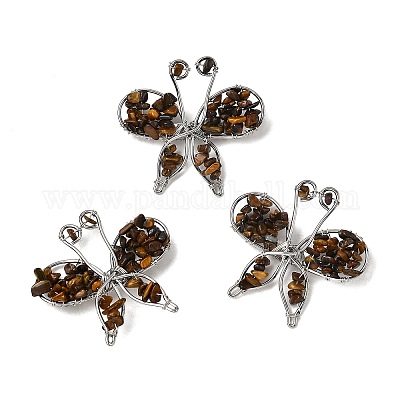 Брошь-бабочка из натурального тигрового глаза G-A278-02P-02-1