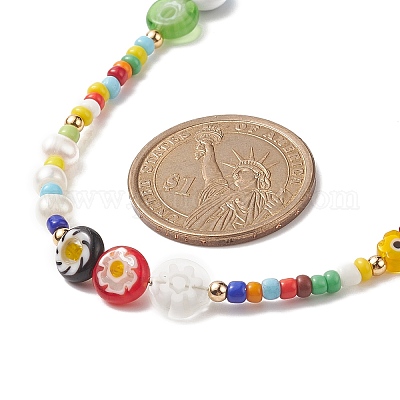 Ожерелье из стеклянных бусин из натурального жемчуга NJEW-JN04160-1