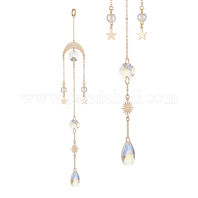 Каплевидное стекло цвета AB и восьмиугольные оконные подвесные ловцы солнца HJEW-JM00920-1