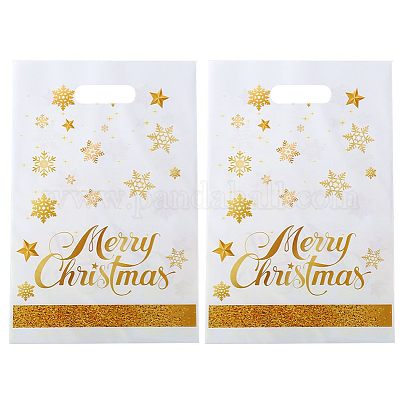 50 шт. Прозрачные целлофановые пакеты OPP с принтом снежинок на Рождество с прорезанными ручками ABAG-C013-02-1