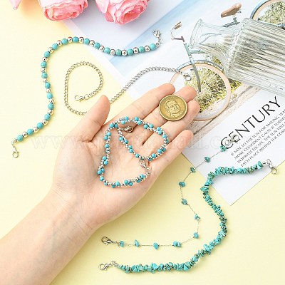 Цинковый сплав с цепочкой из искусственного жемчуга ABS и железа и синтетической бирюзы AJEW-CJC0020-004P-1-1