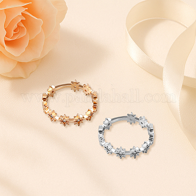 2 шт. 2-х цветные латунные кольца с микропаве из кубического циркония для женщин RJEW-HY0001-11-1