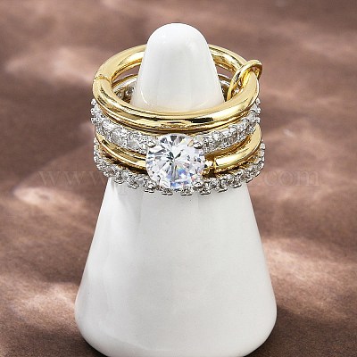 Женские кольца-пальцы с микропаве из кубических цирконий из латуни RJEW-P160-01F-G01-1