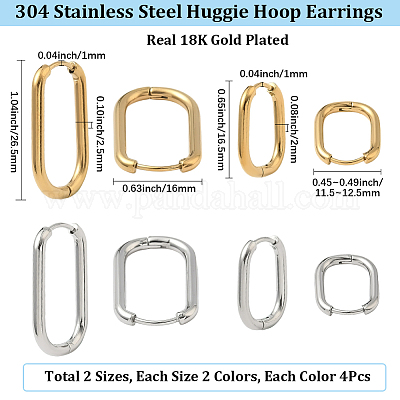 8 пара овальных серег-колец из нержавеющей стали 304 в 4 стилях EJEW-SC0001-75-1