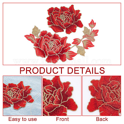 2 шт. 2 шт. вышитые нашивки на одежду из полиэстера с изображением пиона PATC-NB0001-11C-1