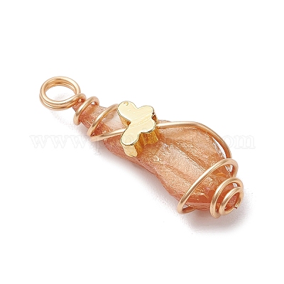 5 шт. 5 стиля гальванические подвески из натурального кварца с медной проволокой PALLOY-JF03436-1