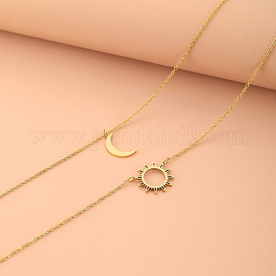 Двухслойные подвески-солнце и луна из нержавеющей стали 304 NJEW-Z081-02G-1