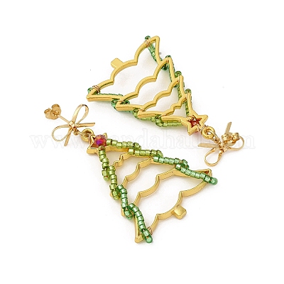 Серьги-гвоздики из латуни в форме рождественской елки EJEW-MZ00496-03-1