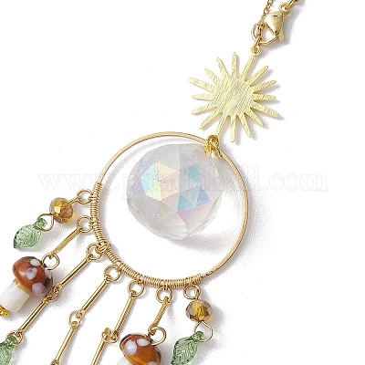 Стеклянные круглые подвесные украшения в виде листьев HJEW-JM01878-02-1