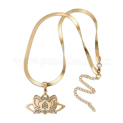 201 полое ожерелье с подвеской в виде цветка лотоса из нержавеющей стали чакры NJEW-K283-29G-1