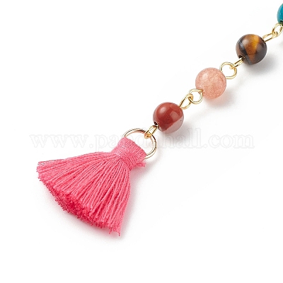 7 чакра драгоценный камень круглый и ручной работы Lampword сглаза украшение из бисера кулон HJEW-JM00795-1