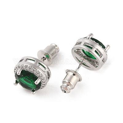 Серьги из латуни с микропаве и цирконием в стойке EJEW-I304-09P-08-1