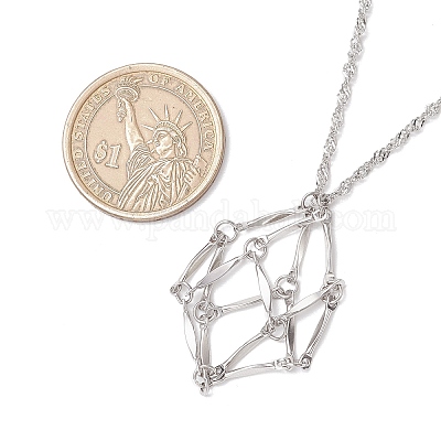 304 нержавеющая сталь пустой макраме мешочек кулон сингапурская цепочка ожерелье изготовление NJEW-JN05280-1