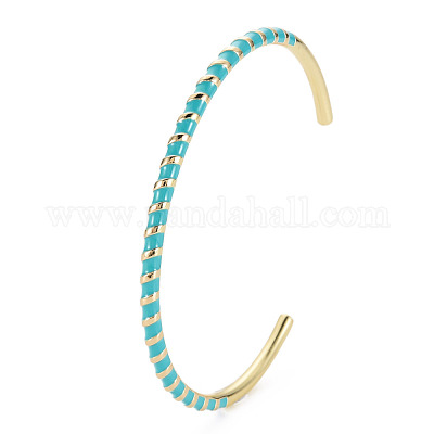 Скрученный браслет-манжета из латуни с эмалью BJEW-T020-02I-NF-1