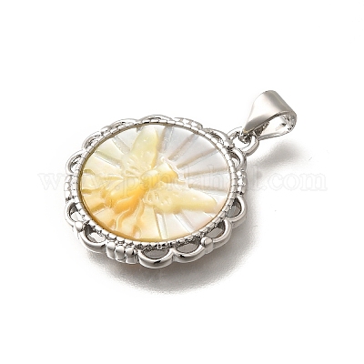 Латунь с резными подвесками из натуральных ракушек KK-Z091-01P-02-1