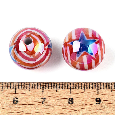 Непрозрачные акриловые бусины с принтом на тему Дня независимости MACR-T048-10B-1