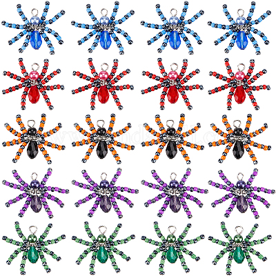 20 шт. стеклянные подвески в виде паука на Хэллоуин FIND-SC0009-98-1