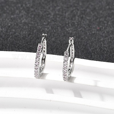Латунные микро проложить серьги обруча кубического циркония EJEW-P322-01P-1