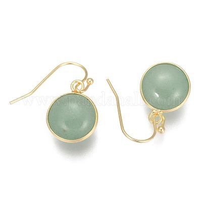 Плоские круглые золотистые серьги-подвески из латуни с натуральными и синтетическими камнями EJEW-M059-M-1