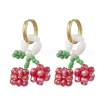 Серьги-кольца вишневого цвета из нержавеющей стали 304 EJEW-TA00772-1