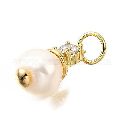 Латунный микропаве прозрачный кубический цирконий с натуральными жемчужными подвесками KK-V011-55G-1