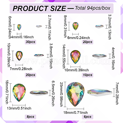 94 шт. 6 стильных стеклянных кабошона со стразами GLAA-FG0001-15-1