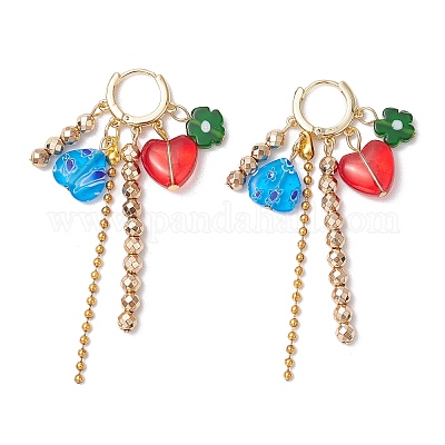 Lmapwork сердце с цветком серьги-кольца EJEW-JE06253-1