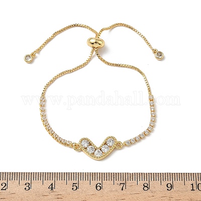 Браслеты-слайдеры из латуни с микропаве из кубических цирконий в форме сердца BJEW-K248-02G-1