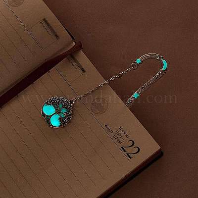 3 шт. 2 плоских круглых закладки с деревом жизни из цинкового сплава со светящейся поверхностью AJEW-GF0003-78-1