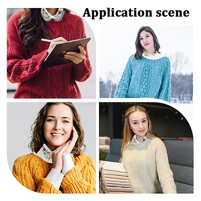 Съемный воротник из полиэстера с вышитыми цветами AJEW-WH20006-242A-1