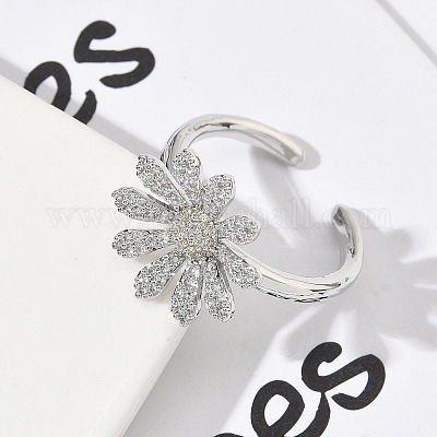 Открытые кольца манжеты из латуни с микропаве и кубическим цирконием RJEW-H256-06P-1