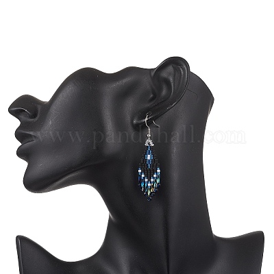 Серьги-подвески из синтетической шпинели в форме ромба EJEW-MZ00632-03-1