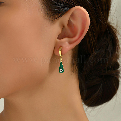 Винтажные минималистичные серьги-кольца из нержавеющей стали 201 с каплевидными подвесками в форме дьявольского глаза GP4493-1