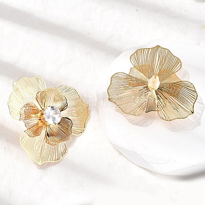 Цветок латуни микро проложить кубического циркония серьги стержня EJEW-F391-07G-01-1