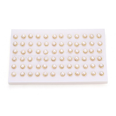 Полукруглые серьги-гвоздики из латуни с микропаве из прозрачных кубических цирконий PEAR-N017-07I-1