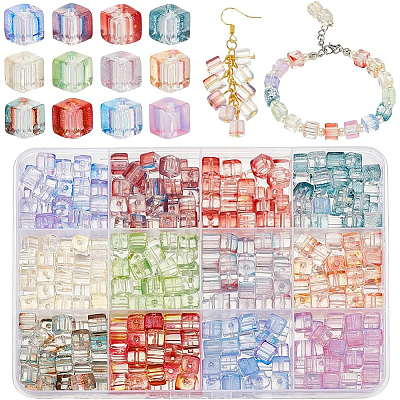 420 шт. 12-цветные прозрачные стеклянные бусины для выпечки GLAA-PH0003-11-1