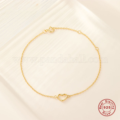 925 женский браслет из стерлингового серебра с полыми звеньями в форме сердца BJEW-F455-02G-1