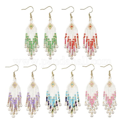 Серьги-подвески в форме стрелы из бисера из нержавеющей стали 304 EJEW-MZ00554-1