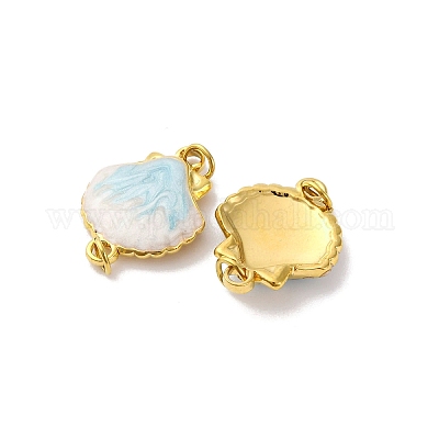 Шармы-соединители в форме ракушки из нержавеющей стали 304 светло-голубого цвета с эмалью STAS-U061-06G-1