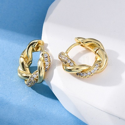 Латунные серьги-кольца из прозрачного кубического циркония EJEW-R025-16G-1